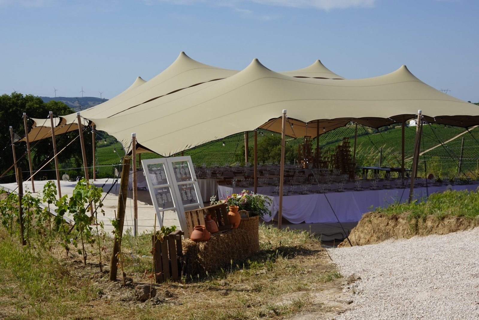 The vineyard pavilion tent dressed for a celebration
